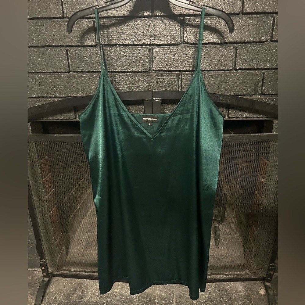 PLT dark green silk shift dress